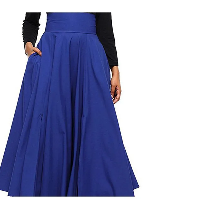 Back Straps Bowknot High Waist Long Swing Skirt with Pockets