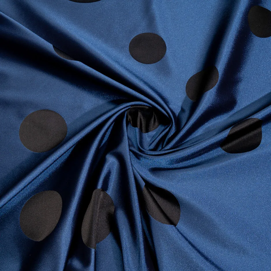 Black Spotted Midnight Blue Silk Blend Mikado