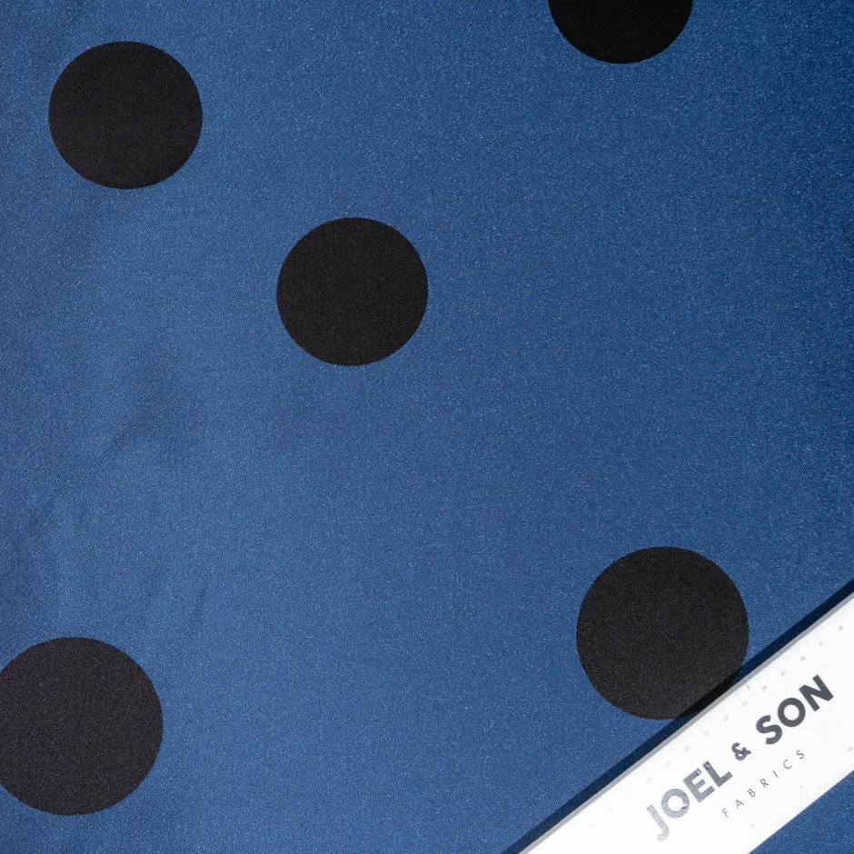 Black Spotted Midnight Blue Silk Blend Mikado