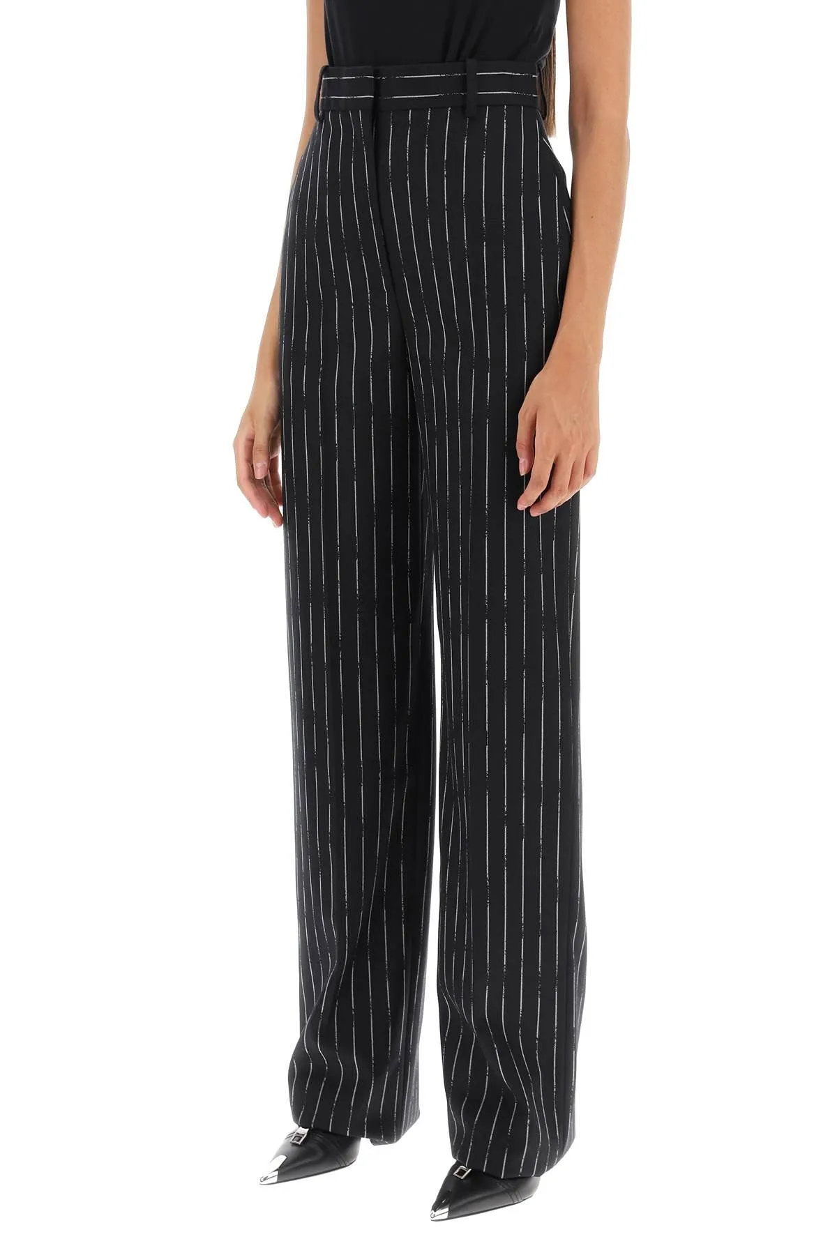 broken pinstripe trousers