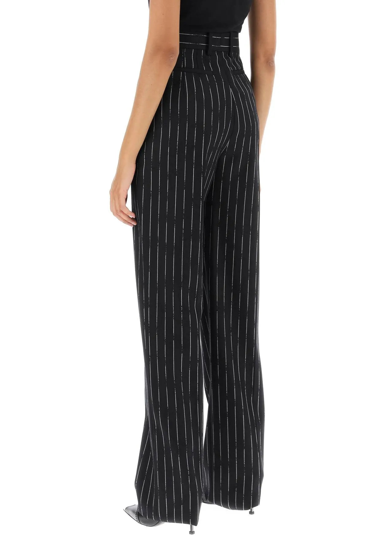 broken pinstripe trousers