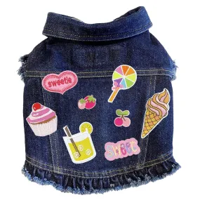 Custom Sweet Treats Denim Dog Jacket With Ruffles