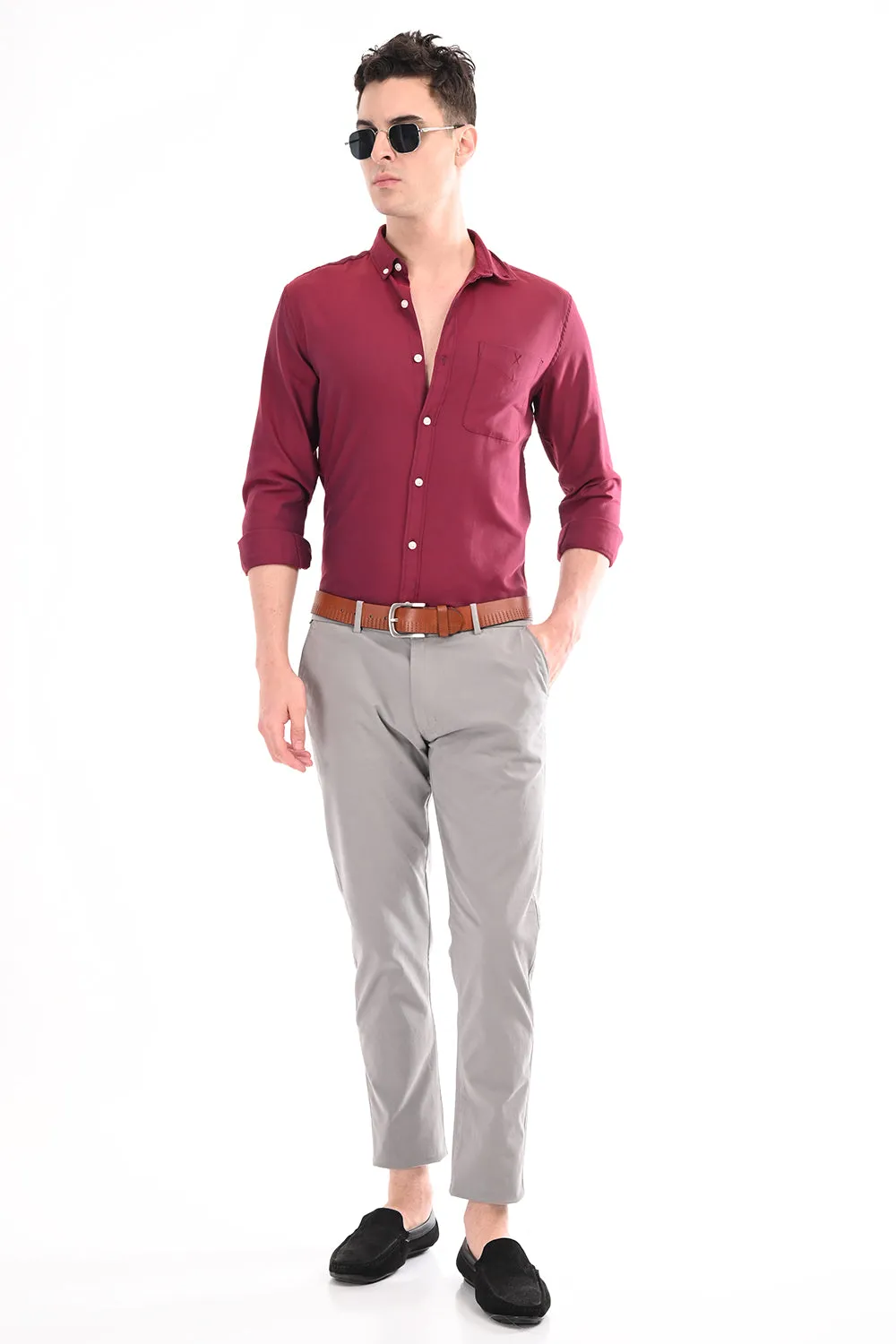 Dark Maroon New Age Oxford Semi Formal Shirt