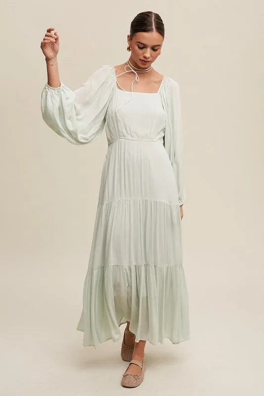 Dewmist Square Neck Tiered Maxi Dress