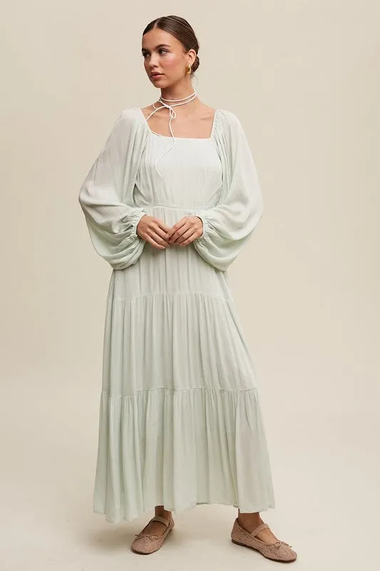 Dewmist Square Neck Tiered Maxi Dress