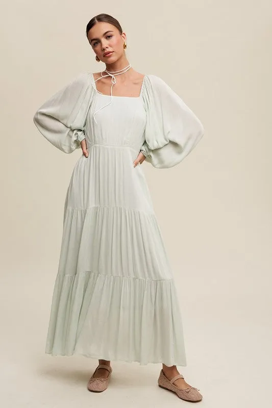 Dewmist Square Neck Tiered Maxi Dress