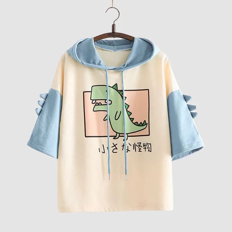 Dinosaur Print Short Sleeve Hoodies