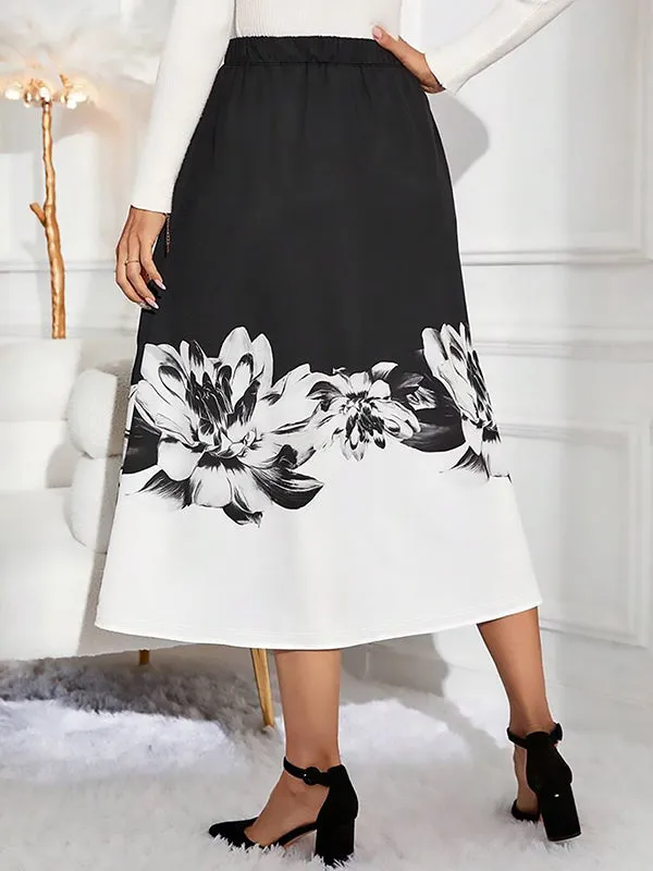 Elasticity Flower Print A-Line Loose Skirts Bottoms