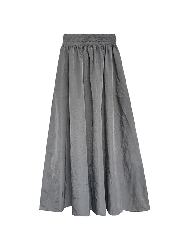 Elasticity Pleated Pockets Solid Color A-Line Loose Skirts Bottoms