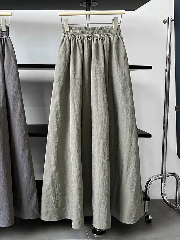 Elasticity Pleated Pockets Solid Color A-Line Loose Skirts Bottoms