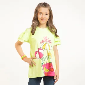 Girls T-Shirt H/S On Vacations  - Sharp Green