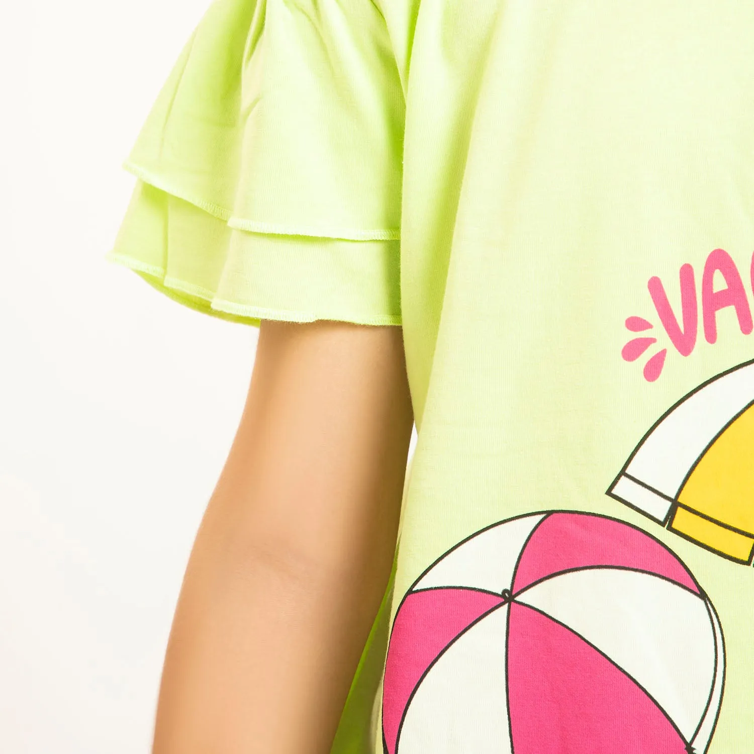 Girls T-Shirt H/S On Vacations  - Sharp Green