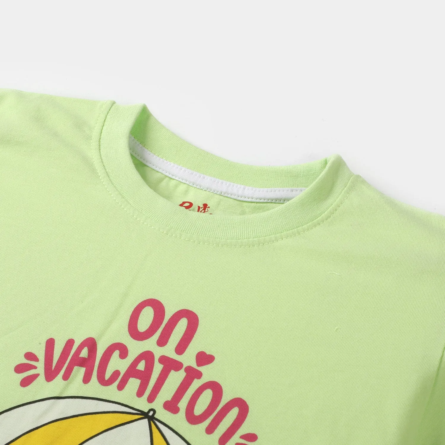 Girls T-Shirt H/S On Vacations  - Sharp Green