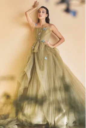 Greenery Dancing Butterflies Plisse Ball Gown