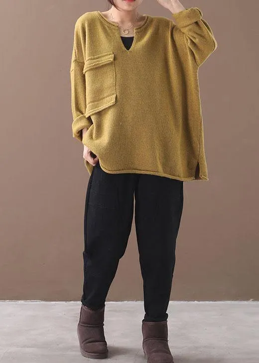 Handmade Yellow Pockets Warm Fall Knit Top