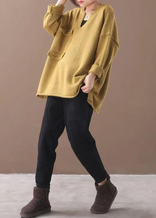 Handmade Yellow Pockets Warm Fall Knit Top