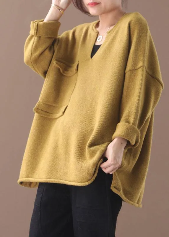 Handmade Yellow Pockets Warm Fall Knit Top