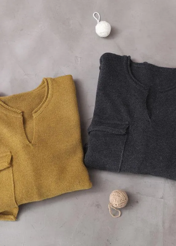 Handmade Yellow Pockets Warm Fall Knit Top