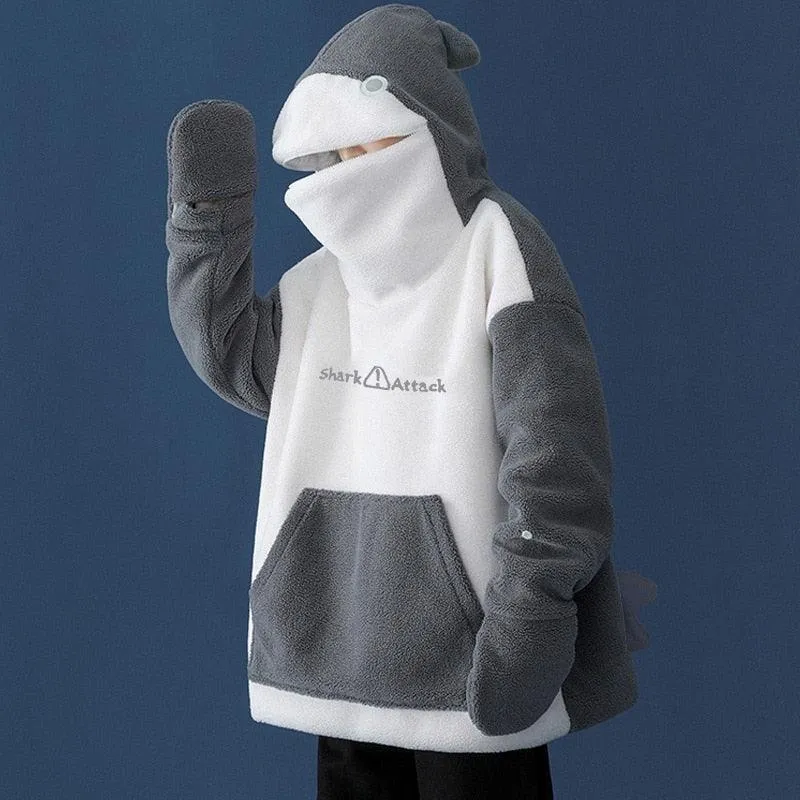 Kawaii Fluffy Shark Hoodie - Dive into Cozy Cute