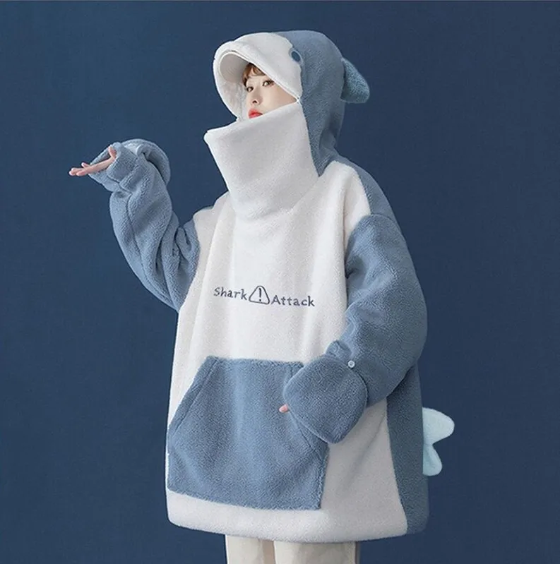 Kawaii Fluffy Shark Hoodie - Dive into Cozy Cute