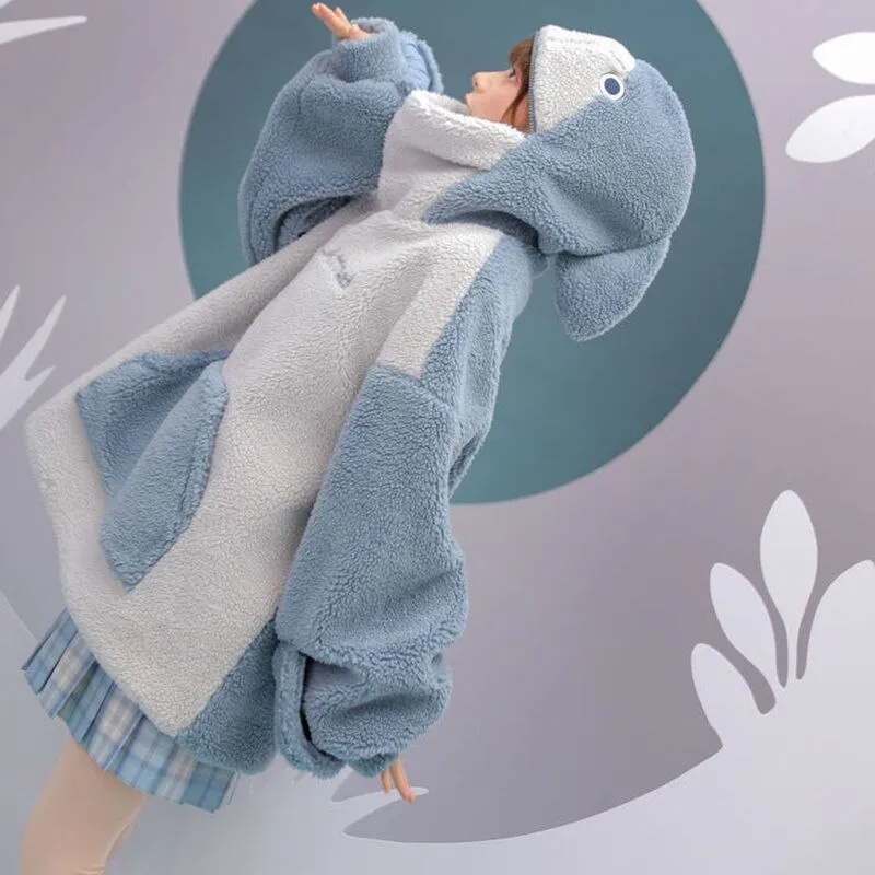 Kawaii Fluffy Shark Hoodie - Dive into Cozy Cute