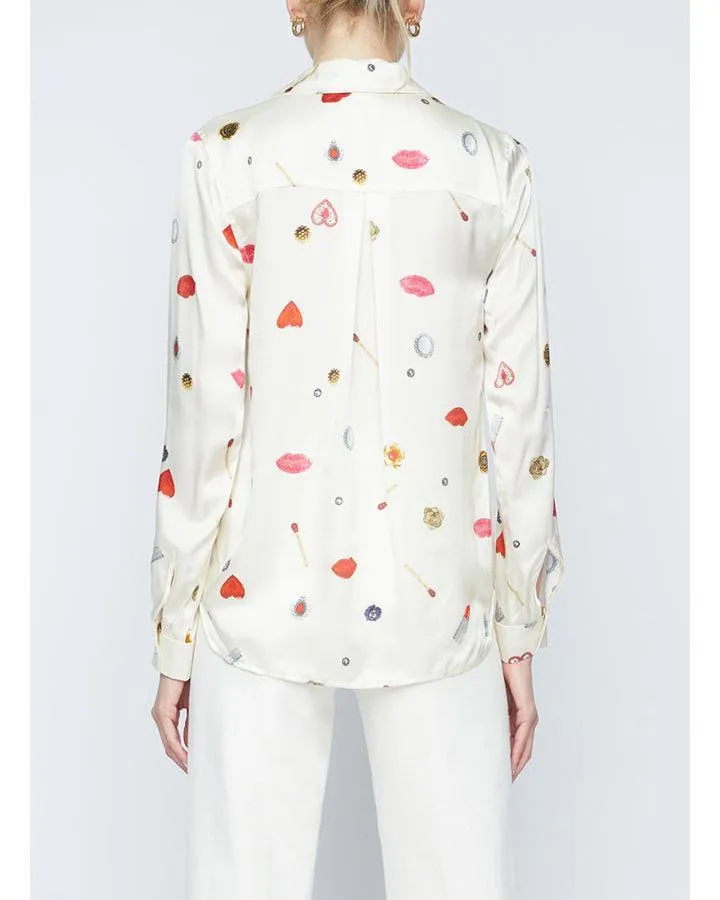 L'Agence Tyler Heart Jewel Print Silk Blouse