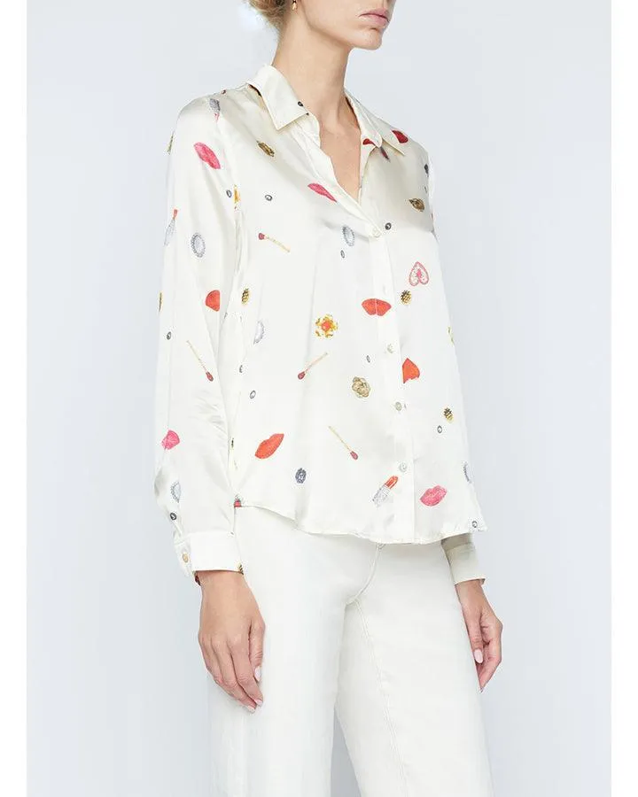 L'Agence Tyler Heart Jewel Print Silk Blouse