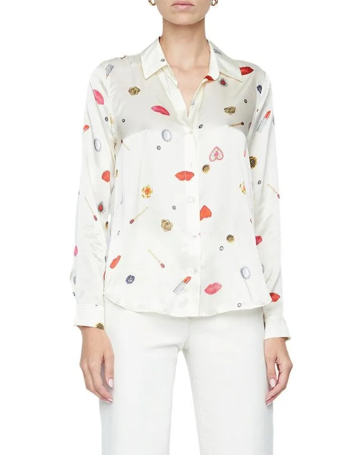 L'Agence Tyler Heart Jewel Print Silk Blouse