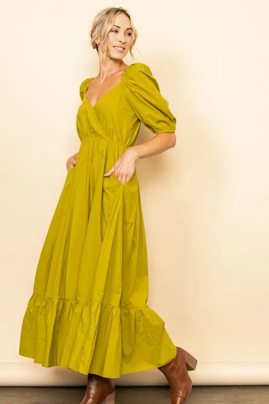 Light Olive Wide Flare Boho Maxi Dress