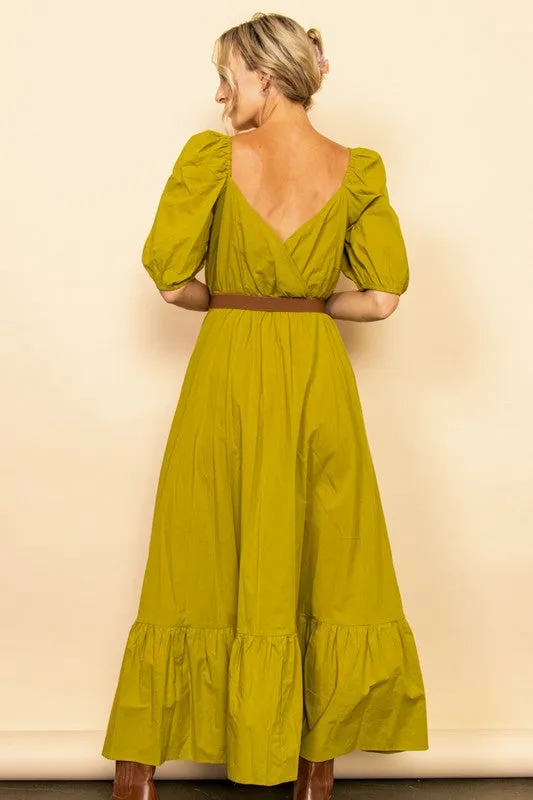 Light Olive Wide Flare Boho Maxi Dress