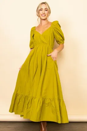 Light Olive Wide Flare Boho Maxi Dress