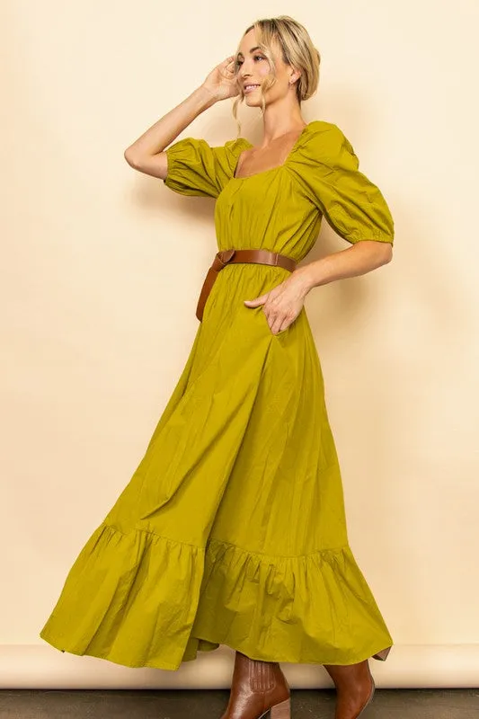 Light Olive Wide Flare Boho Maxi Dress