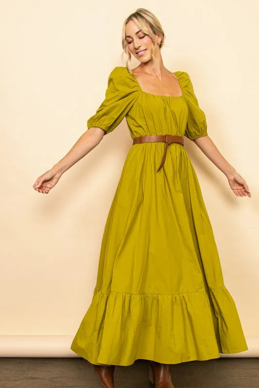 Light Olive Wide Flare Boho Maxi Dress