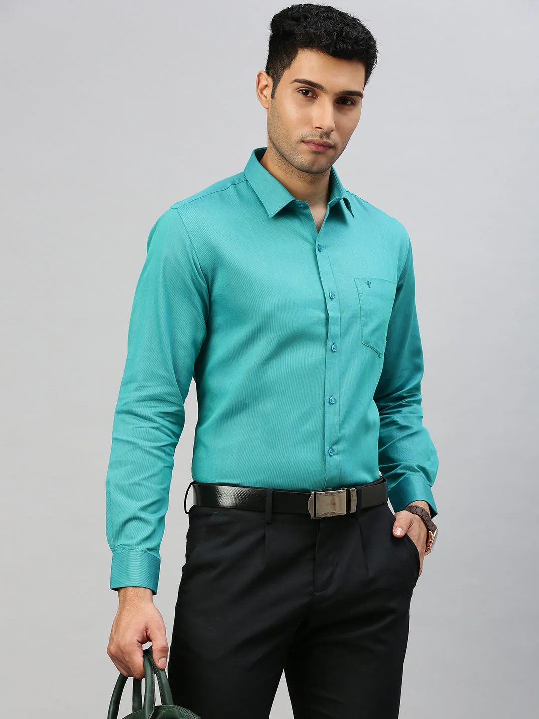 Men Cotton Rich Shirt Pine Green TZ6