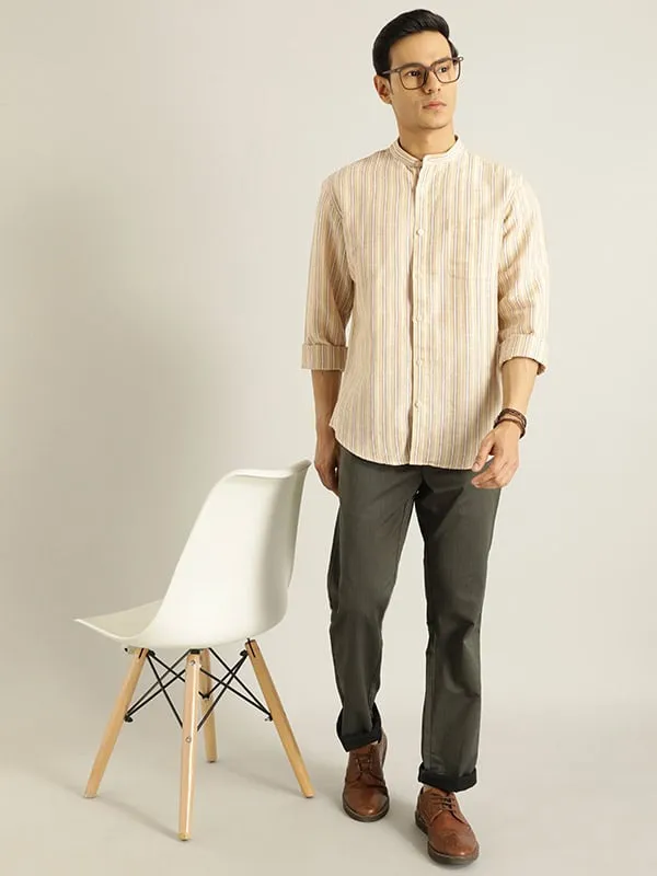 Men Striped Full Sleeve Linen Blend Shirt