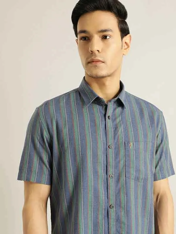 Men Striped Half Sleeve Cotton Shirt