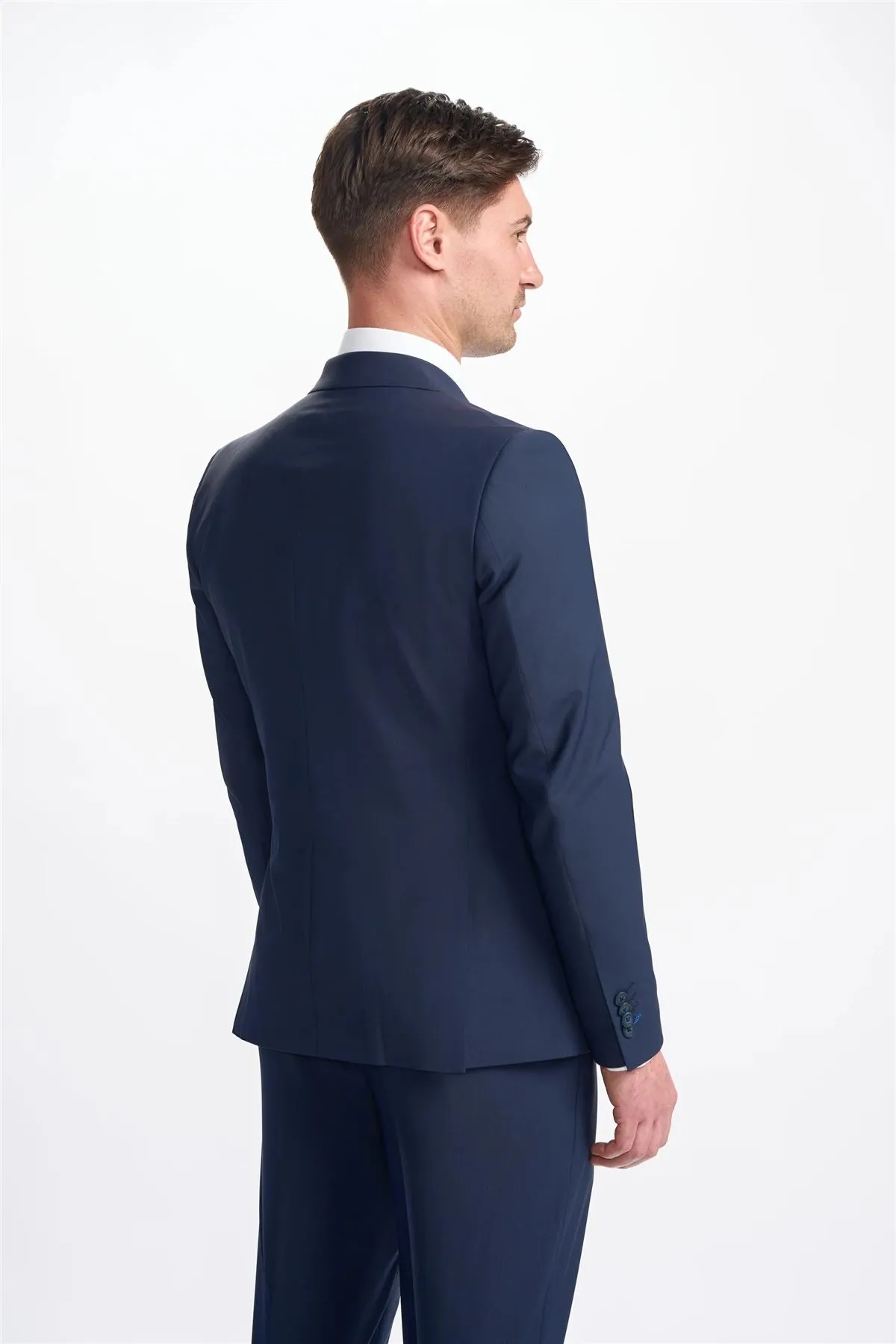 Men's Blazer Navy Blue Double Breasted Tailored Fit Formal Suit Jacket