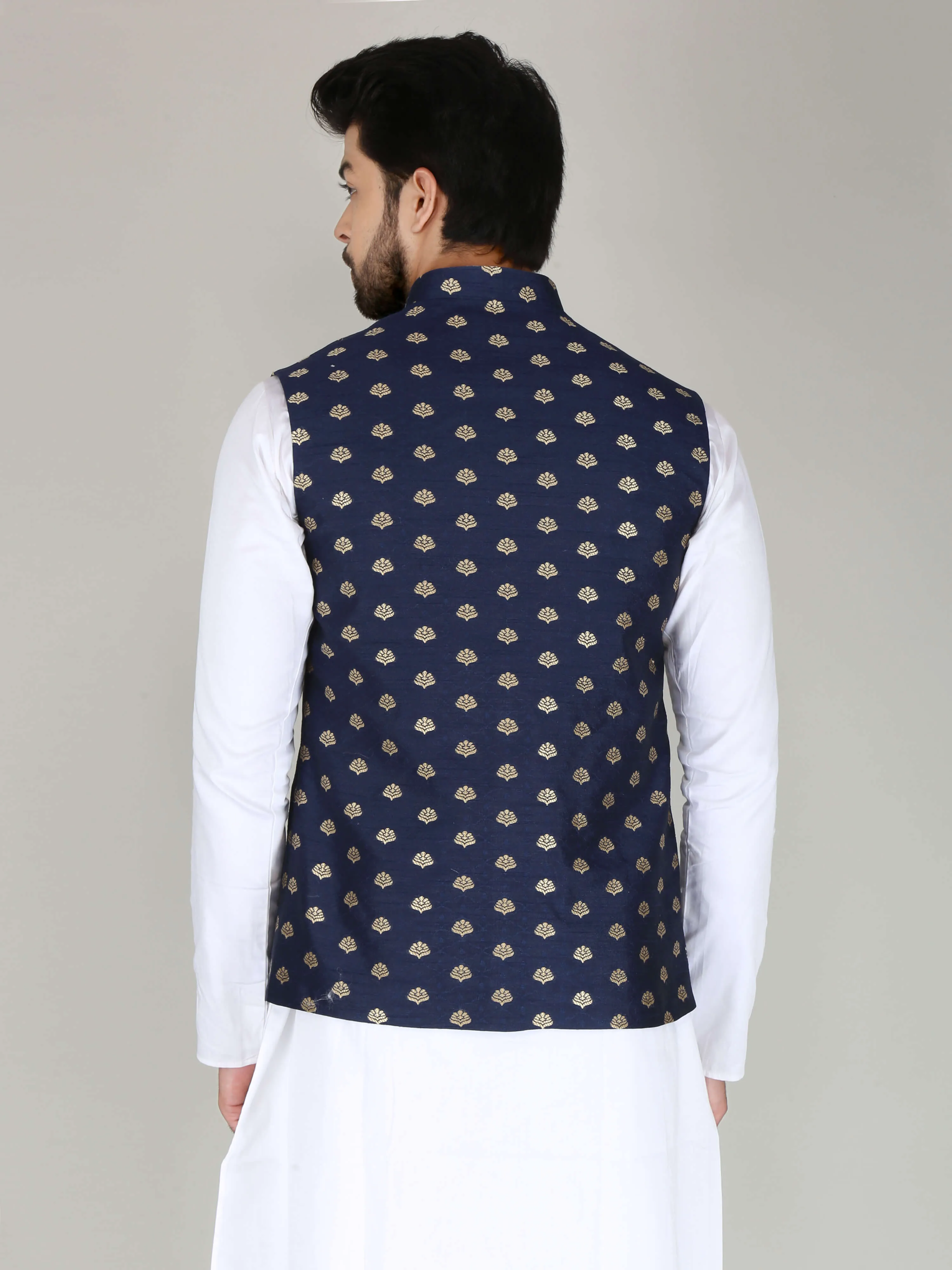 Navy Banarasi Nehru Jackets