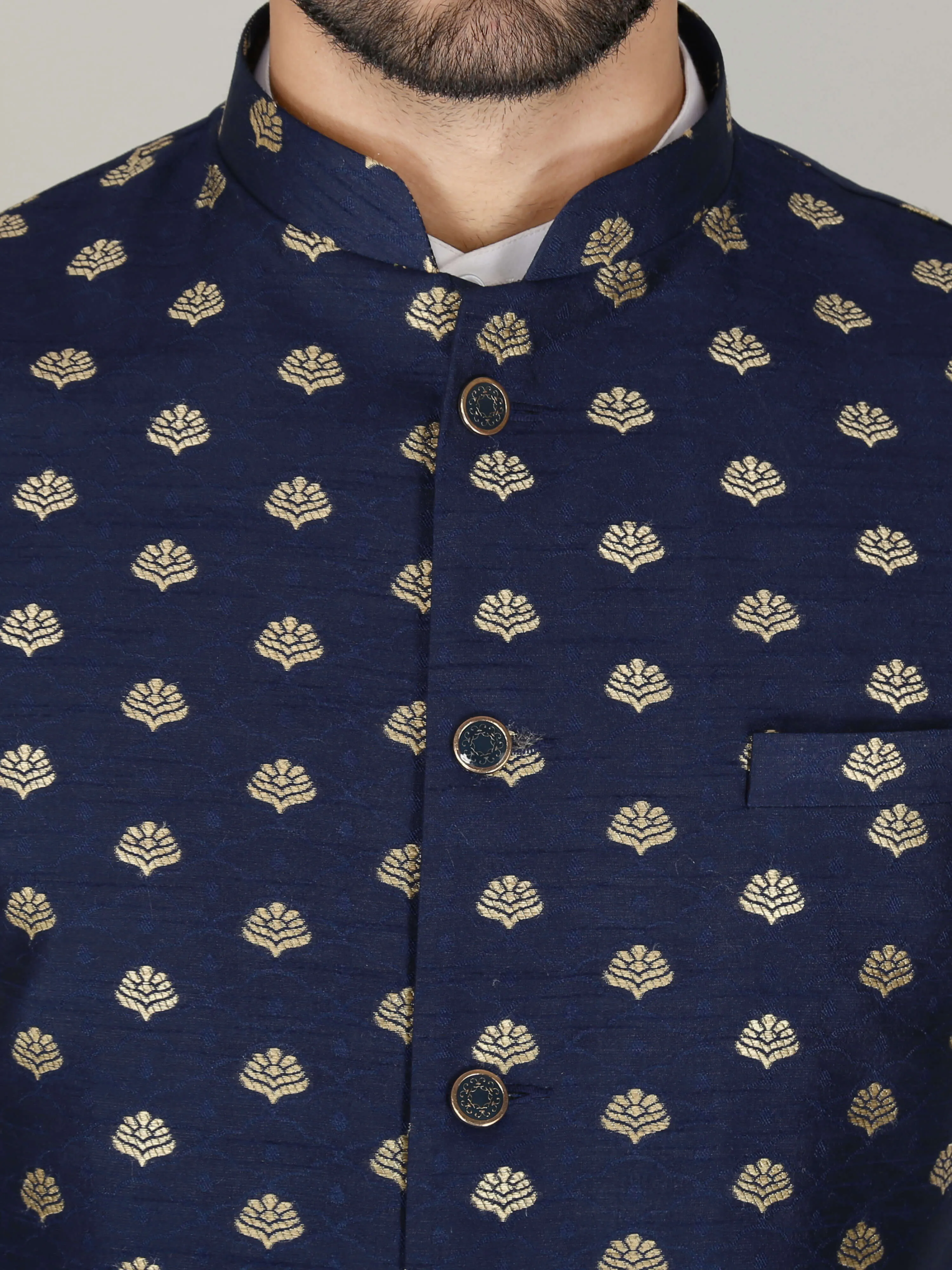 Navy Banarasi Nehru Jackets