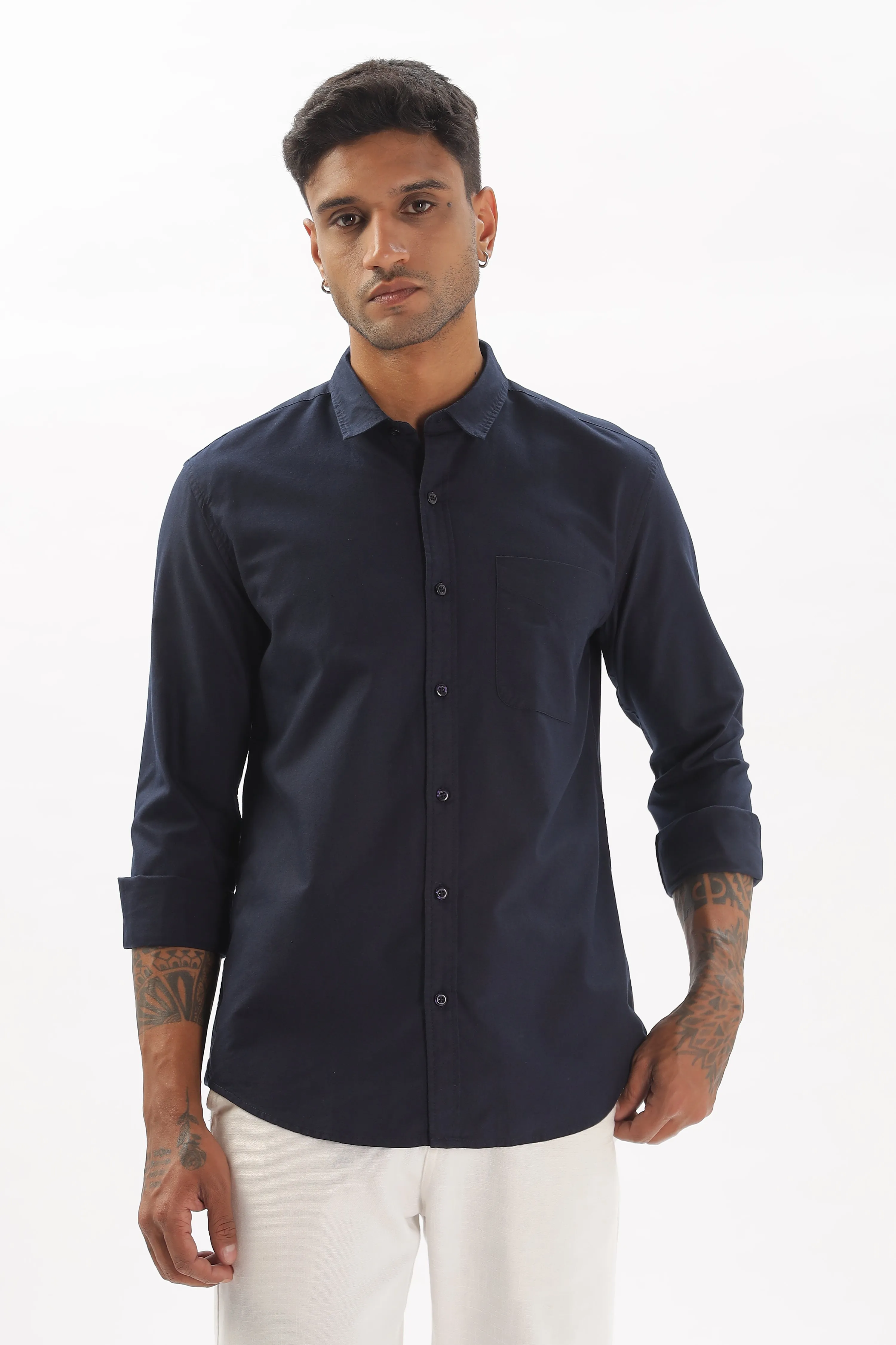 Navy Blue Regular Fit Plain Full Sleeve Shirt