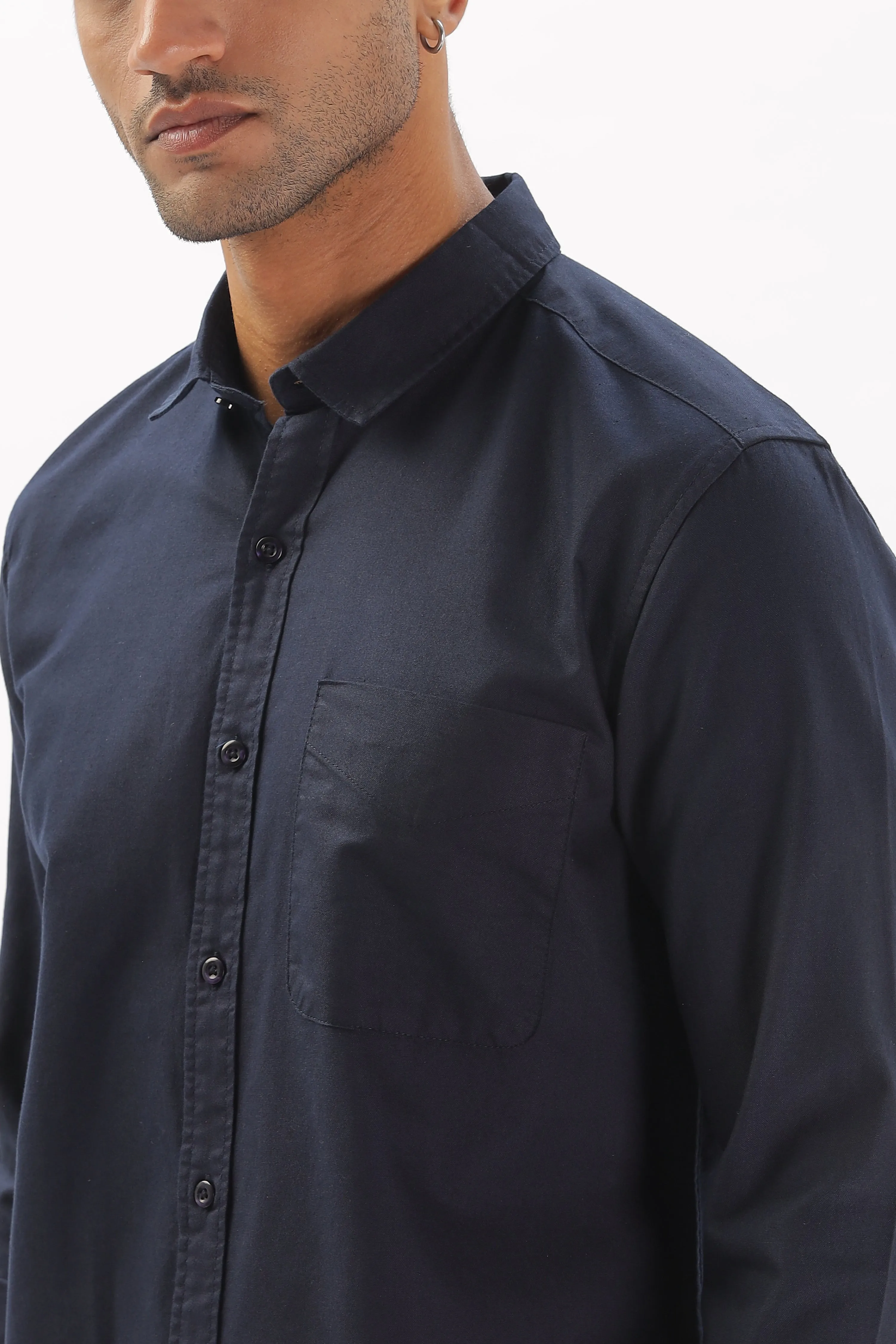 Navy Blue Regular Fit Plain Full Sleeve Shirt