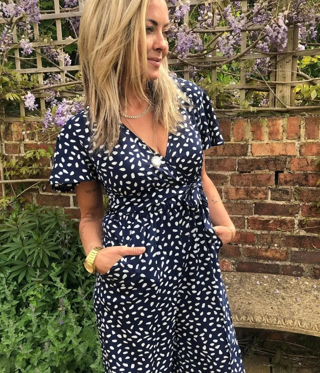 Navy Dot Print Jumpsuit