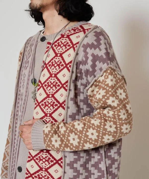 Patchwork Jacquard Knit Cardigan