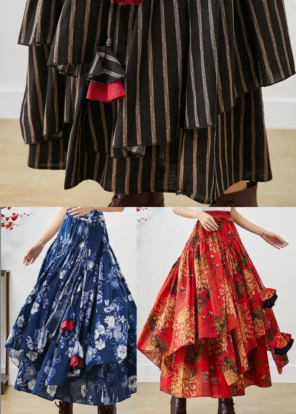 Print Cotton A Line Skirts Fall