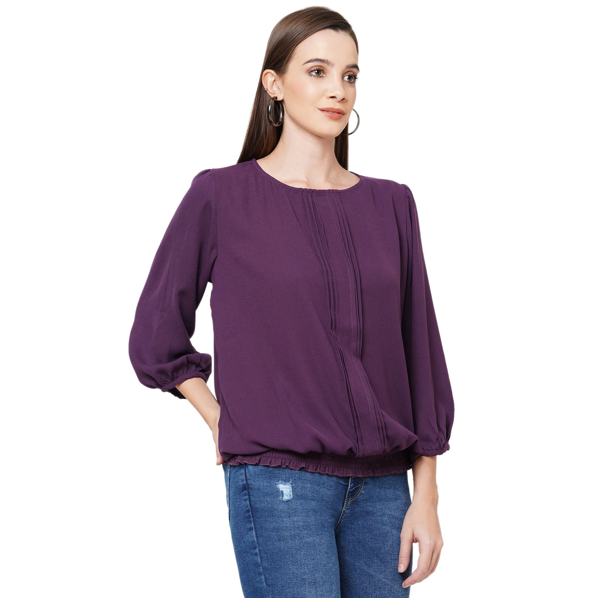 Purple Solid Top With 3/4Th Sleeves