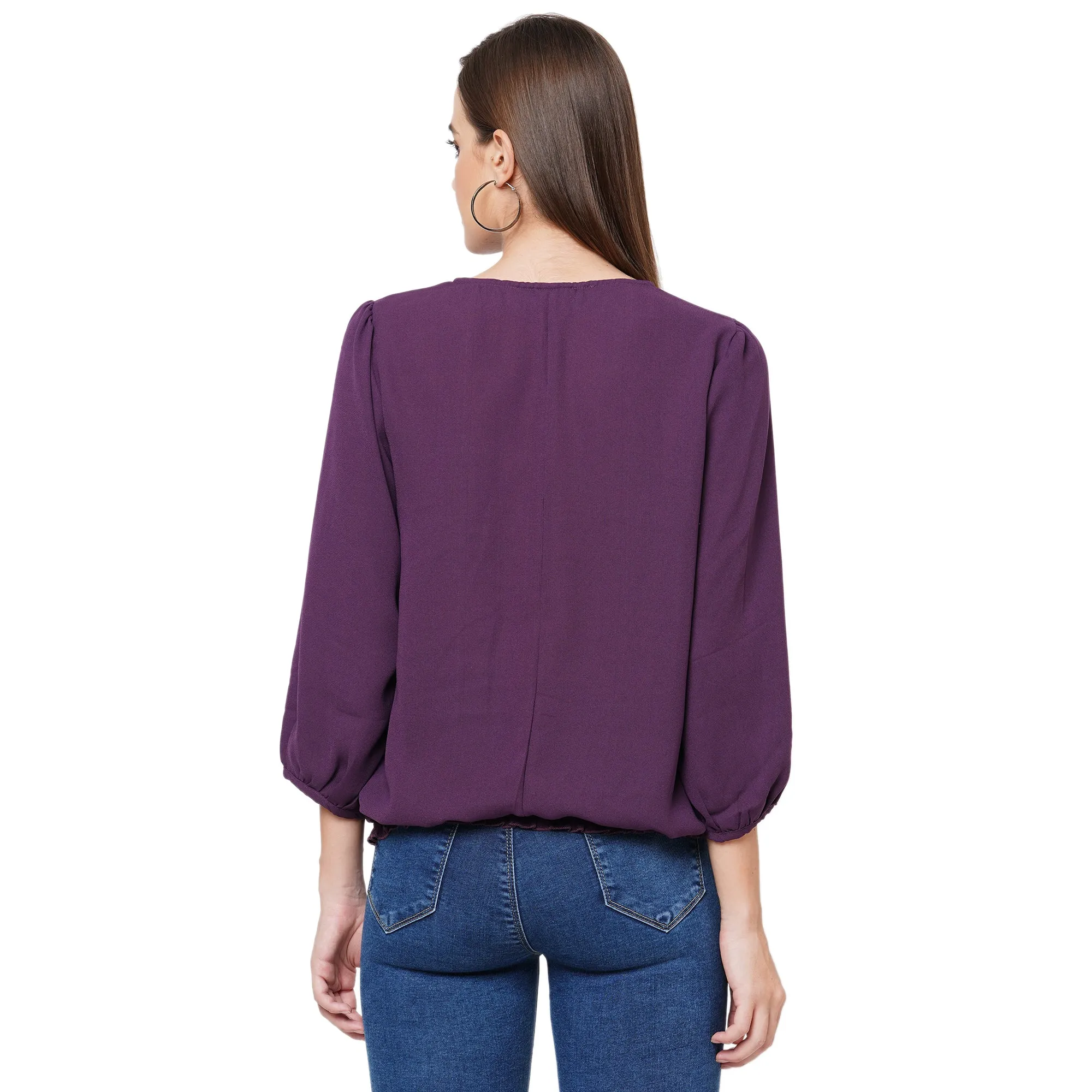 Purple Solid Top With 3/4Th Sleeves