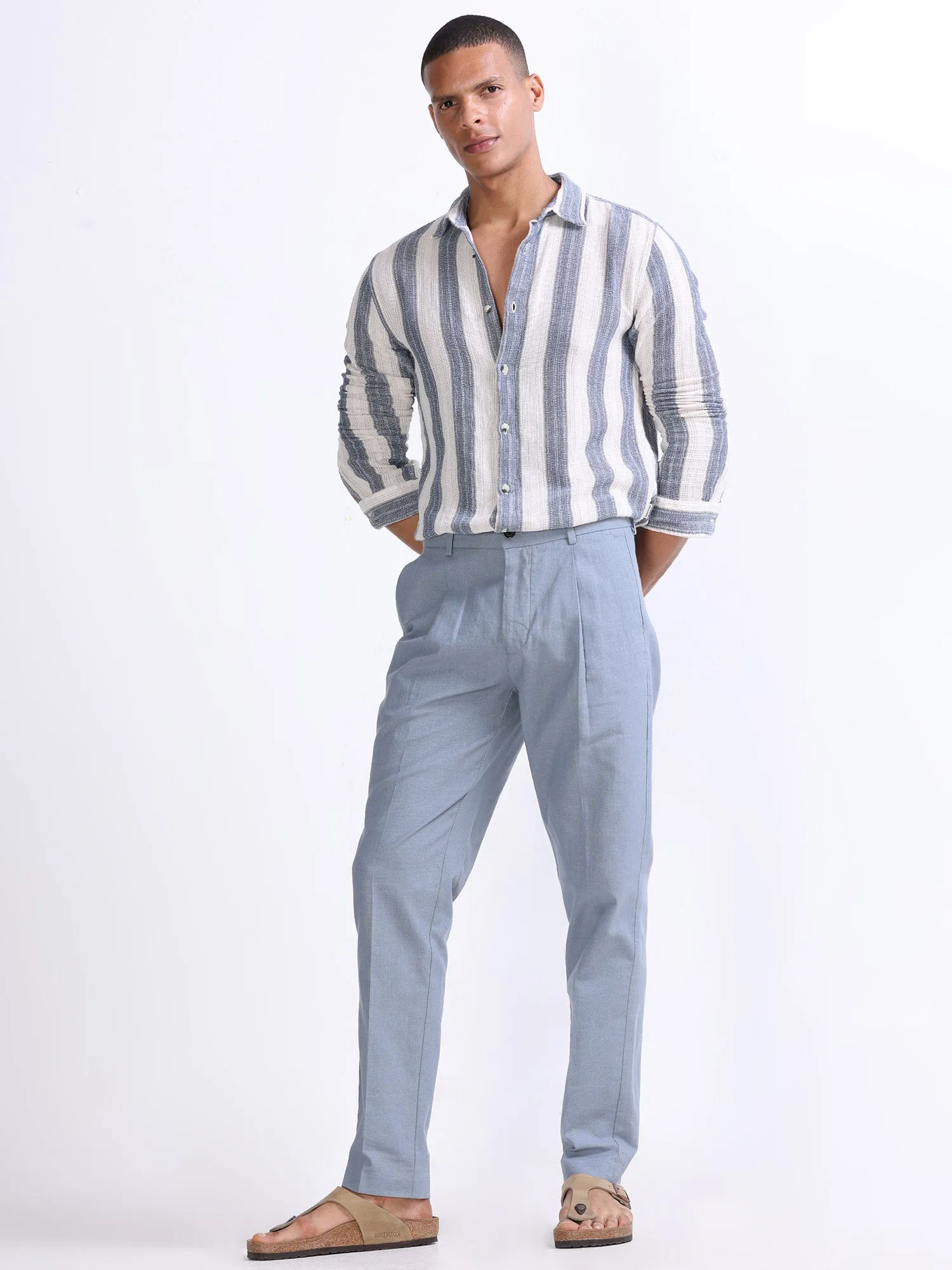 Raw Slub Ocean Blue Pleated Pant