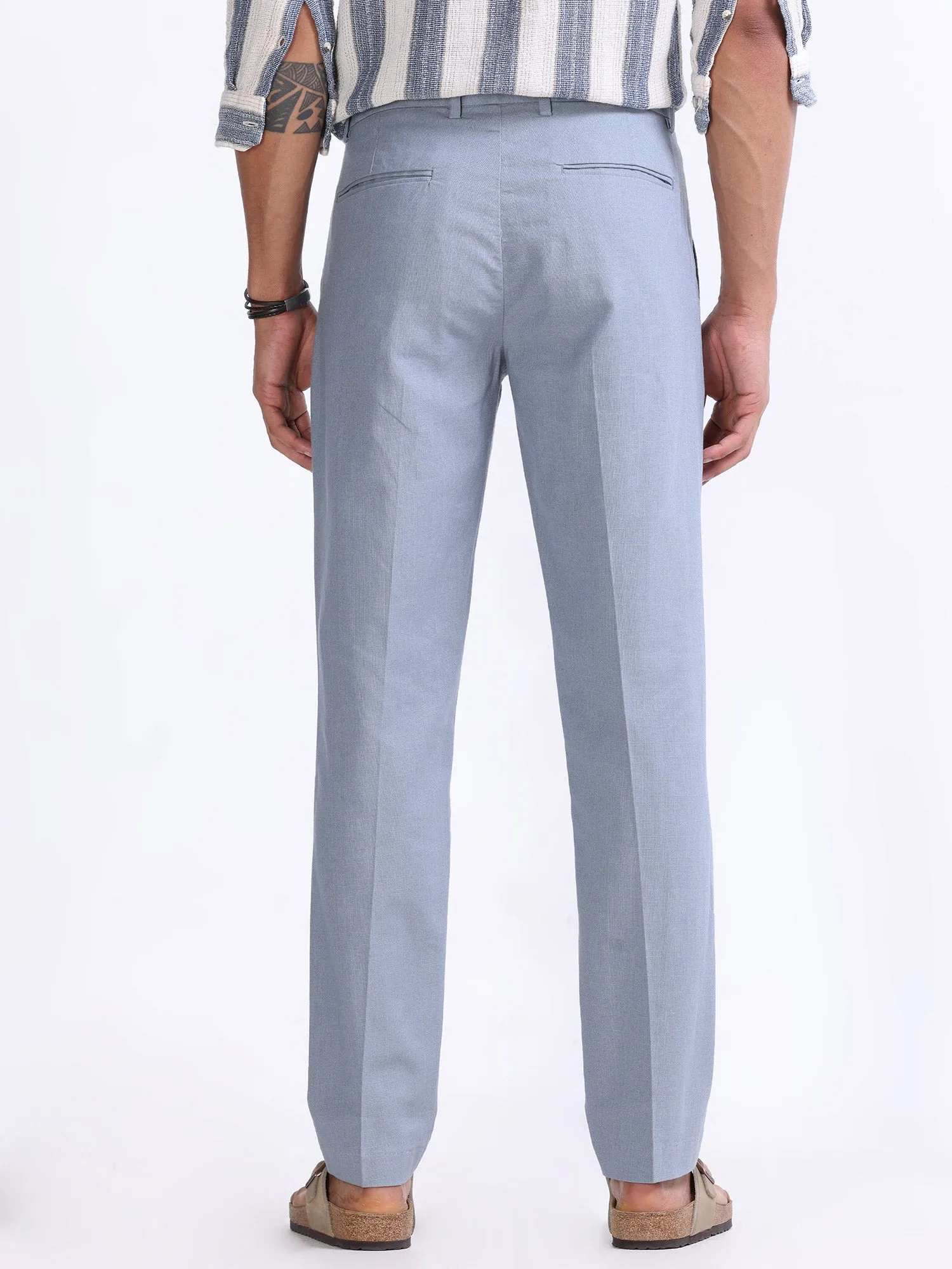 Raw Slub Ocean Blue Pleated Pant