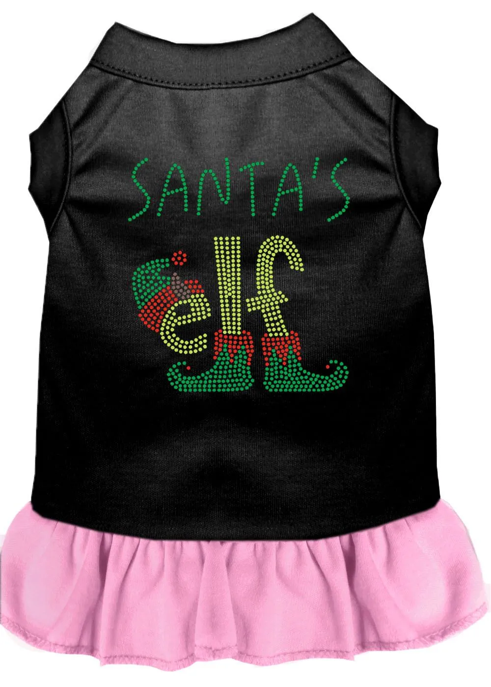 Santa's Elf Rhinestone Dog Dress Black With Light Pink Lg (14)