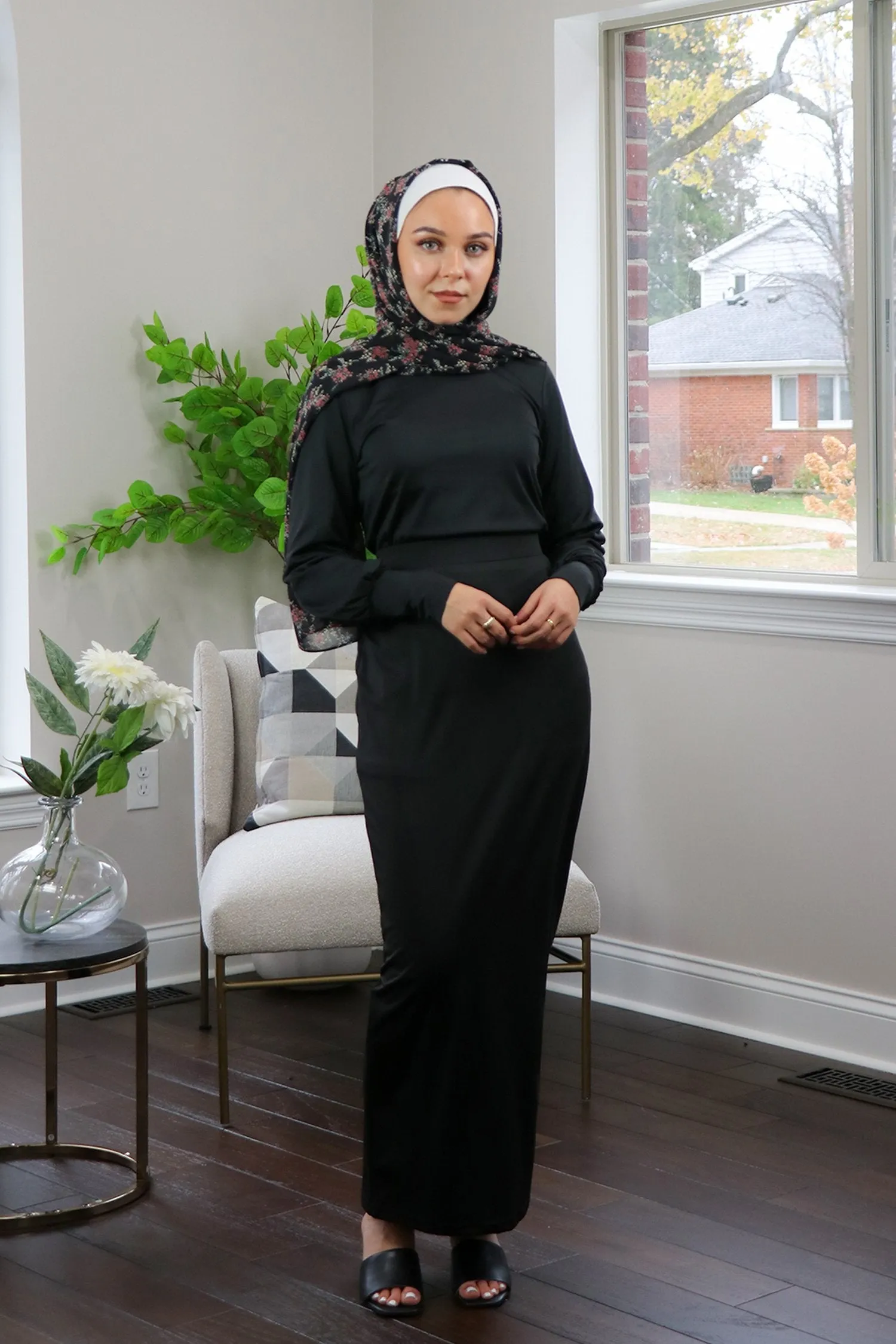 Silky Spandex Long Sleeve Top- Black